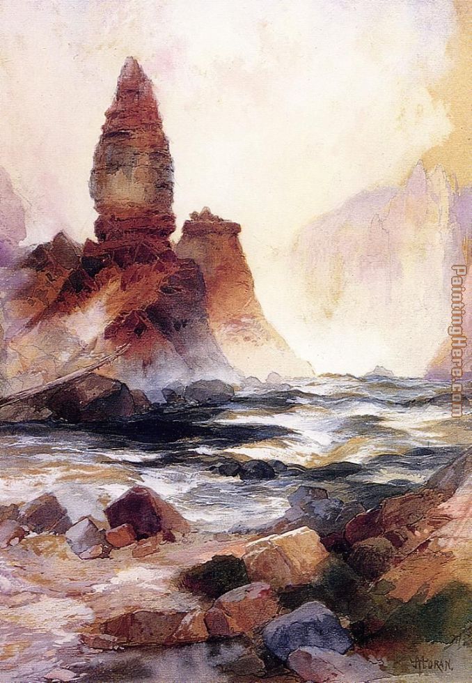 Tower Falls and Sulphur Rock,Yellowstone painting - Thomas Moran Tower Falls and Sulphur Rock,Yellowstone art painting